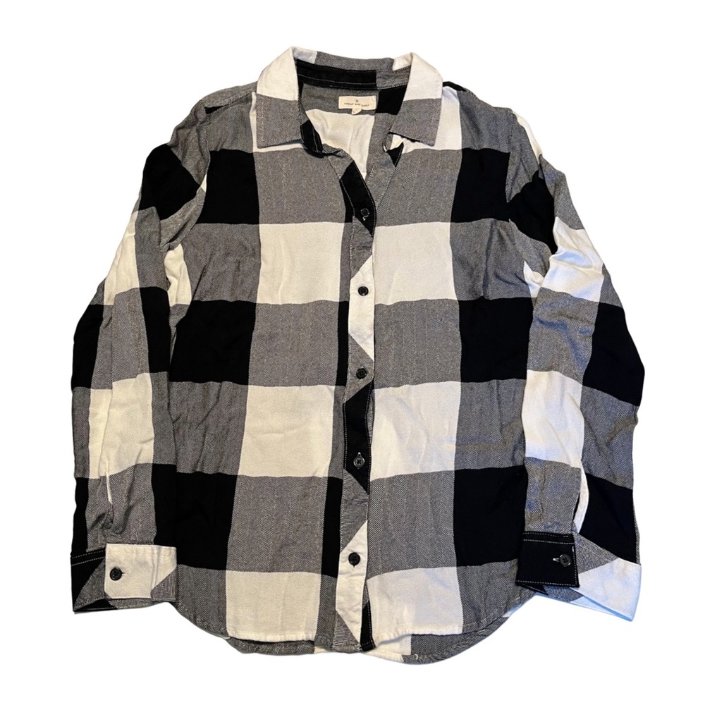 Thread and Supply Black White Plaid Button Down Flannel